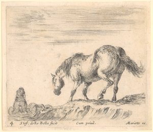 Horse in Profile to the Left, Rider on Another Horse to the Left by Stefano della Bella