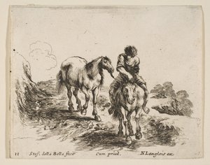 Plate 11: a young horseman, seen from the front, leading another horse, from Diversi Animali by Stefano della Bella