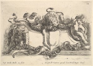 Plate 18: A Cartouche Containing an Empty Crest, Two Lionesses by Stefano della Bella