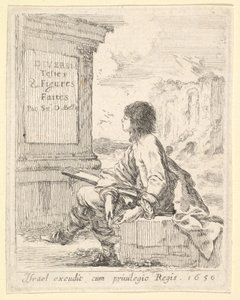 A Young Man Sitting on a Stone, Facing Left in Profile, Holding a Drawing Pad by Stefano della Bella