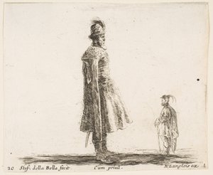Plate 20: An Old Polish Nobleman Wearing a Plumed Hat in Center, Standing in Profile