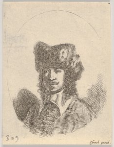 Plate 2: Head of a Man with a Moustache and Fur Cap Facing Left, an Oval Composition by Stefano della Bella