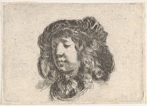 Plate 34: head of a young man in a cap adorned with a few feathers, turned three-quarters, ca. 1646