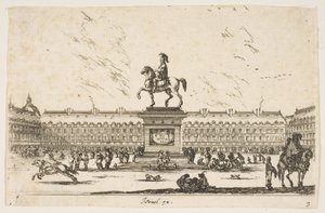 Plate 3: La Place Royale, equestrian statue of Louis XIII in profile facing the left in ce... by Stefano della Bella