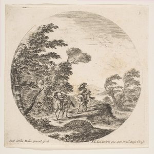 Plate 3: A Gale in the Forest, Two Horsemen Wrapped in Their Cloaks, with the Wind Blowing by Stefano della Bella