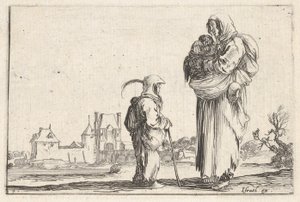 Plate 7: a peasant woman carrying a child to right, speaking to another child standing, ca. 1642