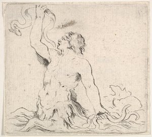 Plate 7: A Triton in the Water, Facing Left, Holding Up an Eel in His Right Hand by Stefano della Bella