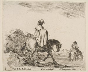 Plate 8: A Horseman Descends a Riverbank, Another Horseman in River to Right by Stefano della Bella