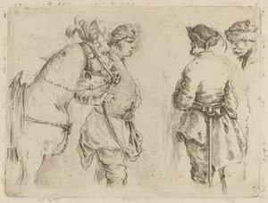 Pole Holding the Bridle of a Horse while Speaking with Two Other Men by Stefano della Bella