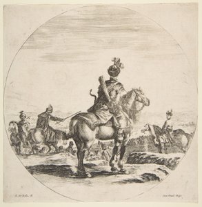 Polish Horseman with a Bow and Arrow, Seen from Behind with His Horse Facing Right by Stefano della Bella