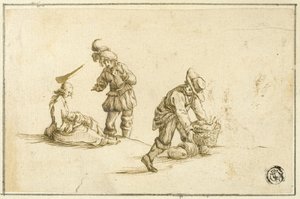 Resting Mother and Child, and Two Men, One Lifting Basket by Stefano della Bella