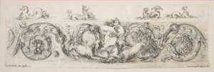Rinceaux with Child Frightened by Dogs, Plate 8 from: 