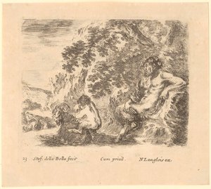 Satyr Father and Child with Goat by Stefano della Bella