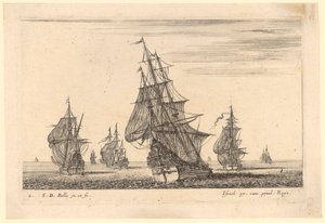 Seascape with Eight Sailing Ships by Stefano della Bella