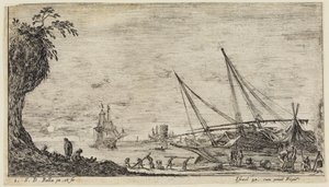 Seascapes: Seaport with Sailors and Workers Transporting Logs by Stefano della Bella