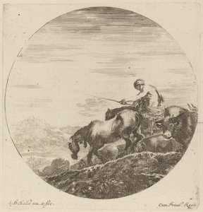 Shepherd on a Horse Driving a Herd of Various Animals by Stefano della Bella