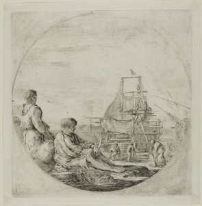 Shipyard with Two Sailors by Stefano della Bella