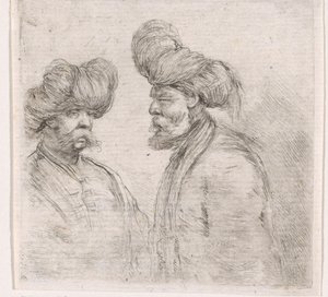 Two Turkish Men with Mustaches and Turbans by Stefano della Bella