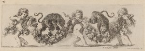 Two Leopards Jumping a Festoon Supported by Children by Stefano della Bella