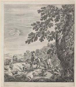Two Riders Passing Near a Herd of Animals by Stefano della Bella