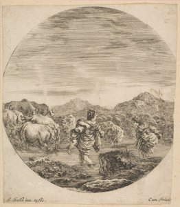 Two Women Crossing a Stream by Stefano della Bella
