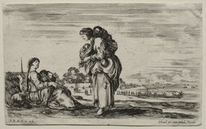 Various Figures and Landscapes: Two Mothers Chatting Together by Stefano della Bella