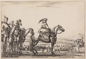Various Figures: Army Marching on the Plain. In the Foreground on the Hill, Commander and Companion, Right Trumpeter by Stefano della Bella