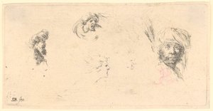 Various Head Studies, Right a Dark-Skinned Man with Turban by Stefano della Bella