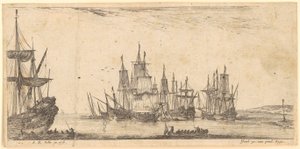 Various Sailing Ships Being Loaded by Stefano della Bella