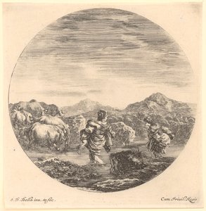 Two Women with a Herd of Cows Crossing the River, Plate 4 from the Series 