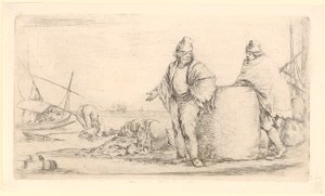 Two Sailors Standing by a Large Bundle of Merchandise by Stefano della Bella