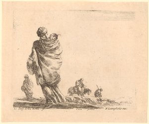 Two Women Walking to the Left, Viewed from Behind, with a Woman on a Donkey and a Man Facing Right by Stefano della Bella