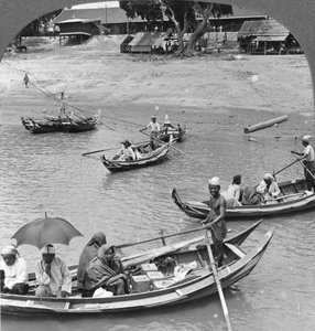 Boats on the Irrawaddy River, Sagaing, Burma