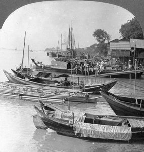 Looking up the Irrawaddy River, Rangoon, Burma, 1908