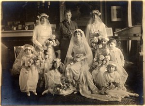 Group Wedding Portrait of Lady Blanche Cavendish and Colonel Ivan Murray, Guards Chapel, Lansdowne House, 21st April 1919 by Studio Lafayette