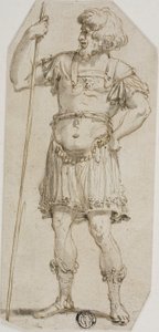 Standing Roman Warrior Holding Staff