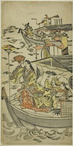 Lady Tamamushi Raising a Fan Target by Sugimura Jihei
