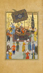Khusrau Seated on his Throne, Folio 64 from a Khamsa Quintet of Nizami by Sultan Muhammad Nur, Mahmud Muzahhib, Shaikh Zada