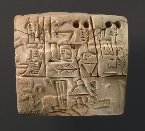 Cuneiform tablet showing accounts of barley distribution, c.3000 BC by Sumerian