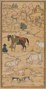 Akbar Mounting his Horse, page from the Chester Beatty Akbar Nama History of Akbar, 1605-07 by Sur Das Gujarati