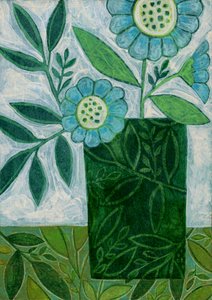 Stylized Blue Floral Vase by Susan Black