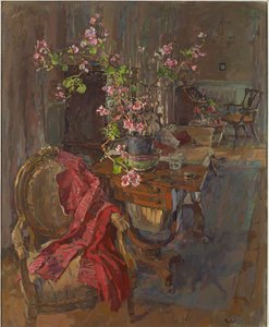 Red Coat with Geranium by Susan Ryder