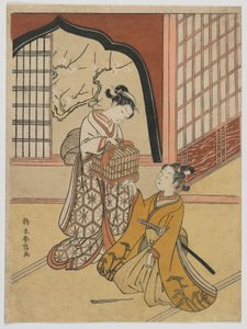 Lovers with a Bird Cage, Edo period