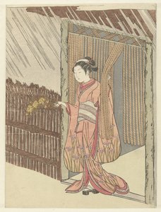 Girl with a Yamabuki Branch in Hands