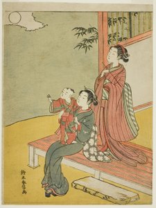 Two Women and a Child Viewing the Full Moon by Suzuki Harunobu