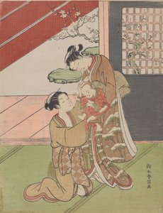 Two Women with a Baby and a Letter by Suzuki Harunobu