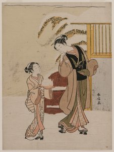 Young Woman Admiring a Snow Rabbit