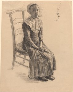 Seated Girl in Peasant Costume by Swiss 19th Century