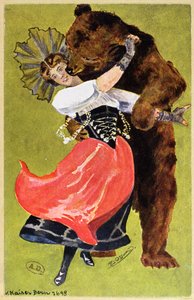 Postcard from Bern Depicting a Woman and a Bear, c.1900 by Swiss School
