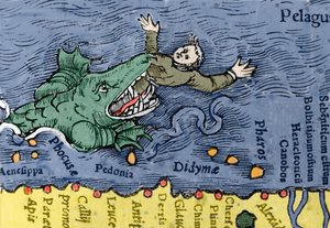Sea Monster eating a human, illustration from 